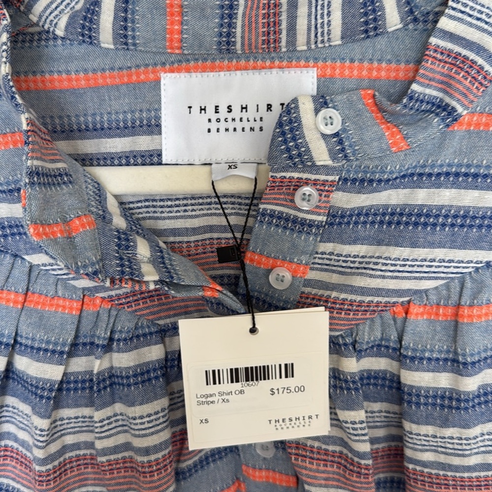 THE SHIRT BY ROCHELLE BEHRENS Striped Button-Up Top and Shorts Set - Picture 2 of 5